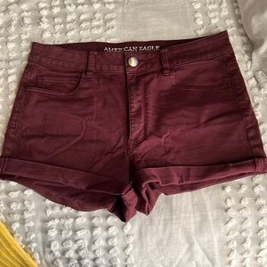 American Eagle Hi-Rise Shortie Maroon Shorts